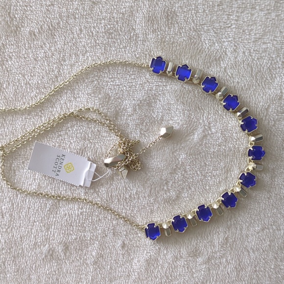 NEW Kendra Scott Tammy Custom Color Bar Necklace Gold Cobalt Blue Adjustable - Picture 5 of 14
